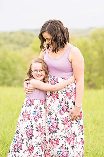 Qin.Orianna Mommy and Me Matching Maxi Dresses,Sleeveless Top Bohemia Floral Printed Matching Outfits with Pockets (Child 7T, Purple) - Image 4