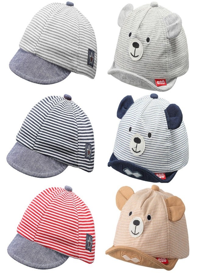 Zhanmai 6 Pieces Baseball Cap Adjustable Striped Bear Sunhat Baseball Hats Soft Cotton Hat Cute Lovely - Image 1