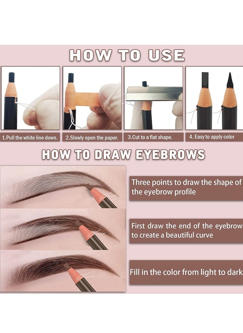 SYOSI - 12Pcs Eyebrow Pencils Brow Pencil Set For Marking Waterproof Filling And Outlining Makeup And Microblading Supplies Kit-Permanent Eye Brow Liners In 5Colors(4 Black 6 Brown 2 Gray） - Image 1