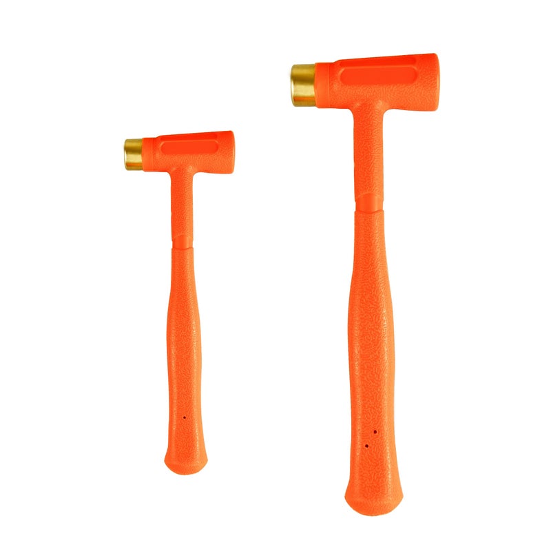 CT 2Pieces Dead Blow Hammer Set with Brass Cap OrangeShockproof Design No Rebound HammerUnibody Molded Grip Spark and Rebound Resistant