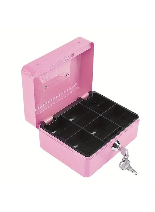 Pink Portable Hand Held Safe With Keys Durable Iron Structure Coin Tray Cash Organizer - Image 1