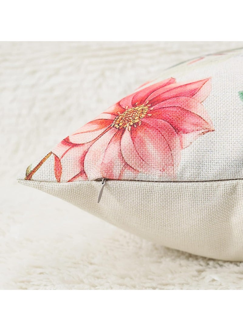 Cushion covers, 4-piece set of spring floral cushion covers with linen decoration, suitable for sofas, living rooms and outdoor use (45 x 45 cm) - Image 5