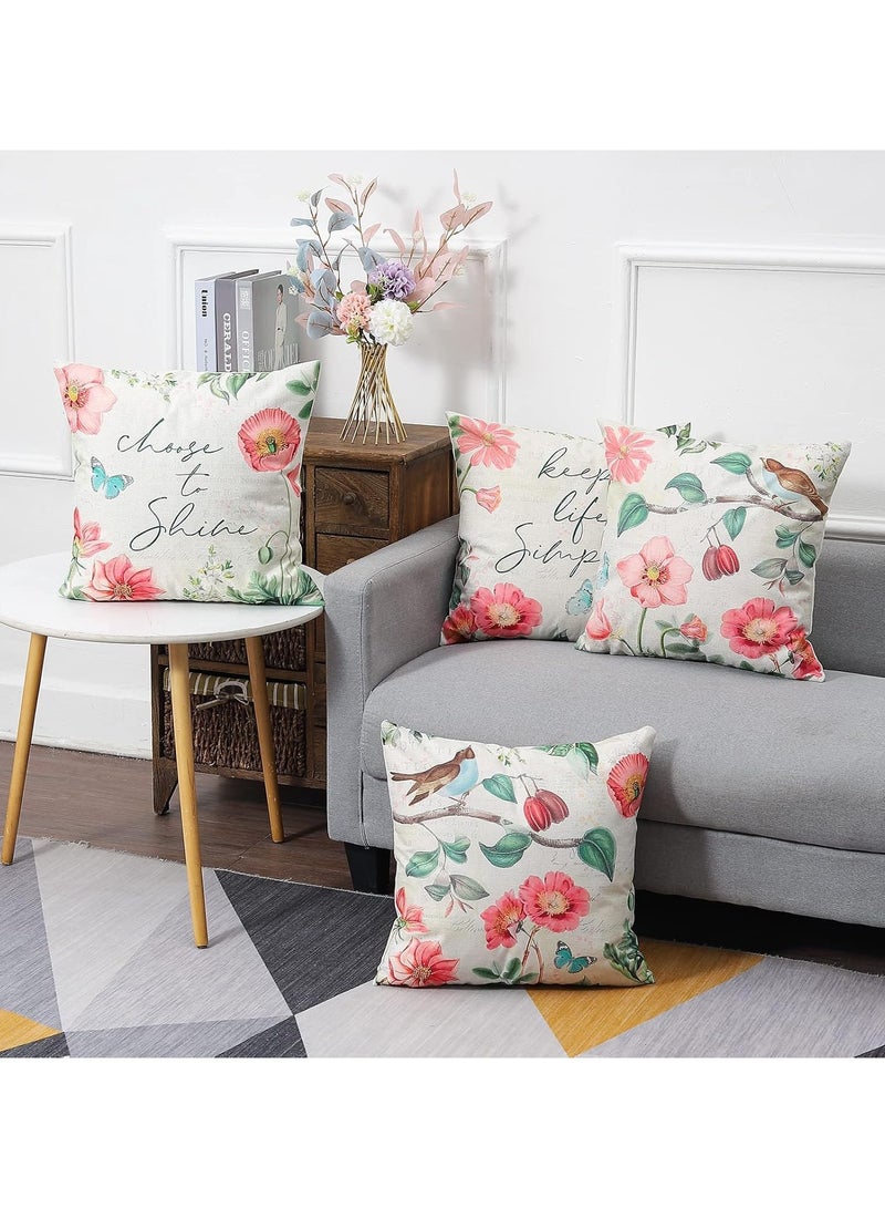 Cushion covers, 4-piece set of spring floral cushion covers with linen decoration, suitable for sofas, living rooms and outdoor use (45 x 45 cm) - Image 4