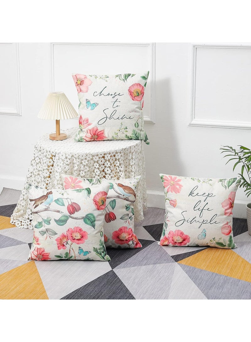 Cushion covers, 4-piece set of spring floral cushion covers with linen decoration, suitable for sofas, living rooms and outdoor use (45 x 45 cm) - Image 3