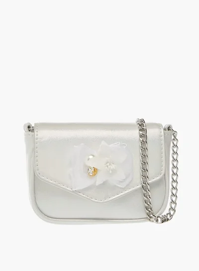 Little Missy Girls Floral Accent Crossbody Bag with Chain Strap and Button Closure