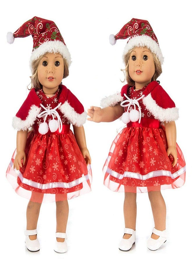 TianBo 3pc Christmas 18 Inch Doll Clothes Red Color Including Snowflake Hat Shawl Dresses Outsuits for Girl Doll and Other 18 Inch Girl Dolls Daughter's Gift, ZKB10 (Red-Snowflake) - Image 5