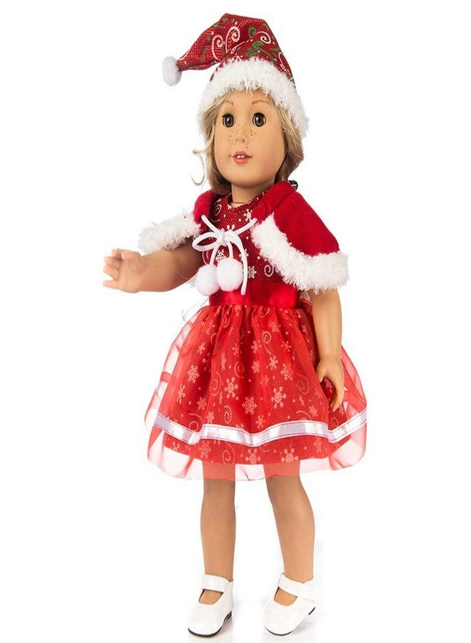 TianBo 3pc Christmas 18 Inch Doll Clothes Red Color Including Snowflake Hat Shawl Dresses Outsuits for Girl Doll and Other 18 Inch Girl Dolls Daughter's Gift, ZKB10 (Red-Snowflake) - Image 3