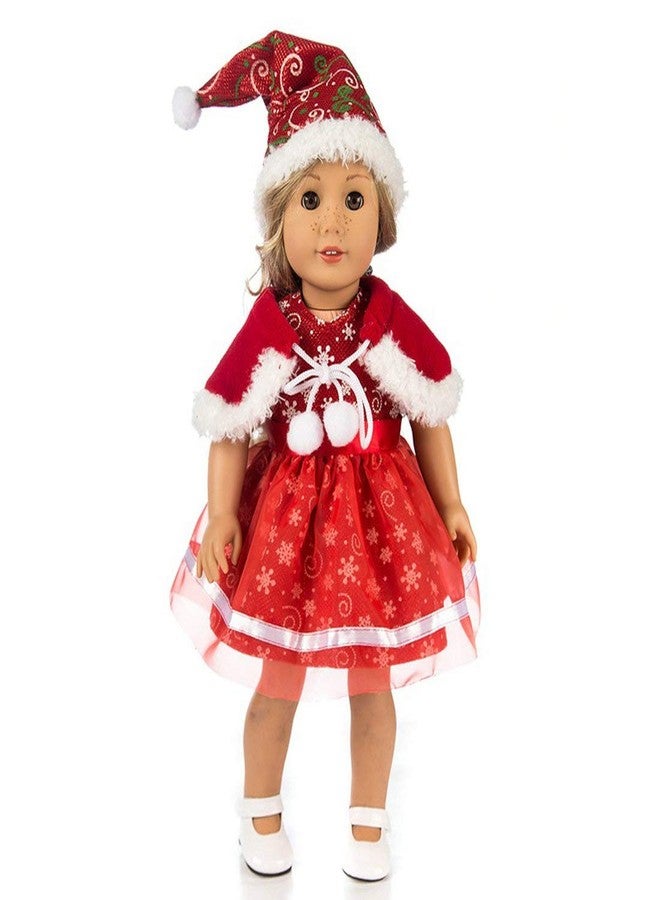 TianBo 3pc Christmas 18 Inch Doll Clothes Red Color Including Snowflake Hat Shawl Dresses Outsuits for Girl Doll and Other 18 Inch Girl Dolls Daughter's Gift, ZKB10 (Red-Snowflake) - Image 1