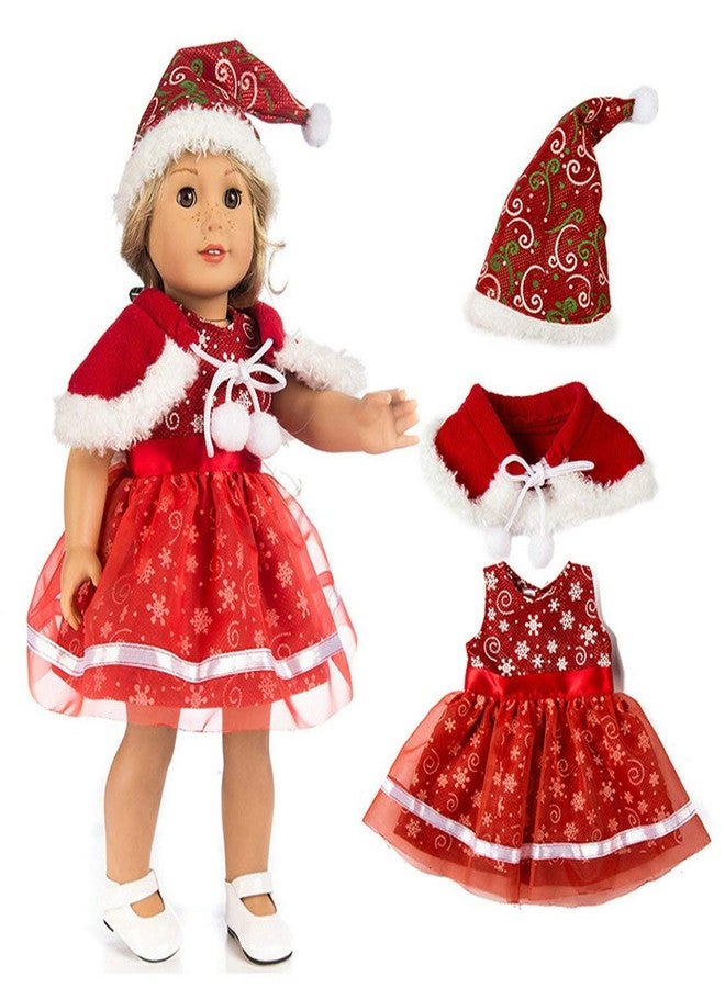 TianBo 3pc Christmas 18 Inch Doll Clothes Red Color Including Snowflake Hat Shawl Dresses Outsuits for Girl Doll and Other 18 Inch Girl Dolls Daughter's Gift, ZKB10 (Red-Snowflake) - Image 2