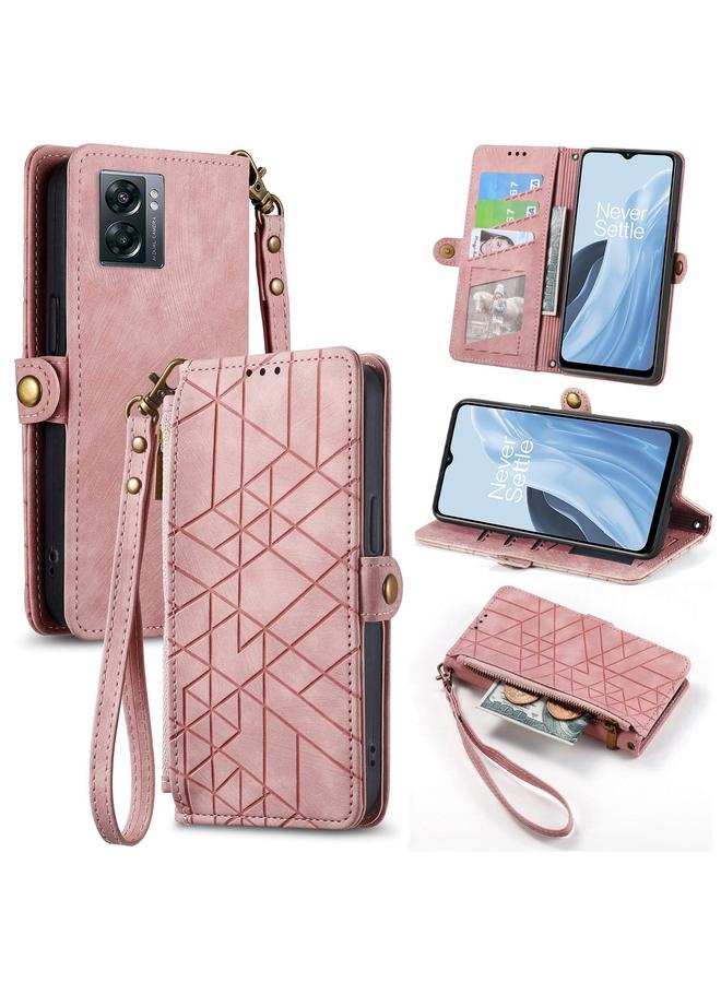 S-TOP Case For OnePlus Nord N300 Geometric Zipper Wallet Side Buckle Leather Phone Case - Image 1