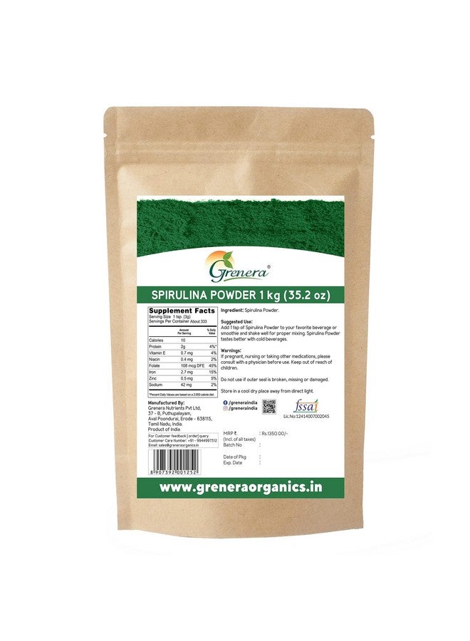 Grenera Pure Spirulina Powder | Protein Algae Superfood Supplement | Organically Grown 1 kg - Image 2