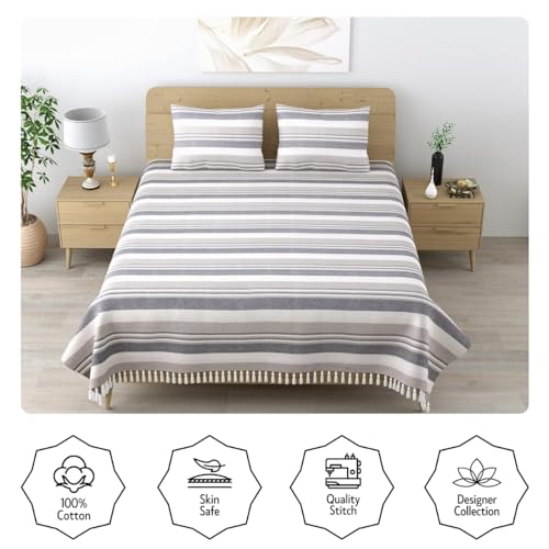 Värde 210 TC Kerala Coarse Bedsheet Cotton | Double Bedsheet with 2 Pillow Covers | Handloom Bedsheets | Double Bedsheet for Summer | 100X108 Inches Bedsheet & 68Cmx43Cm Pillow |Multicolour - Image 4