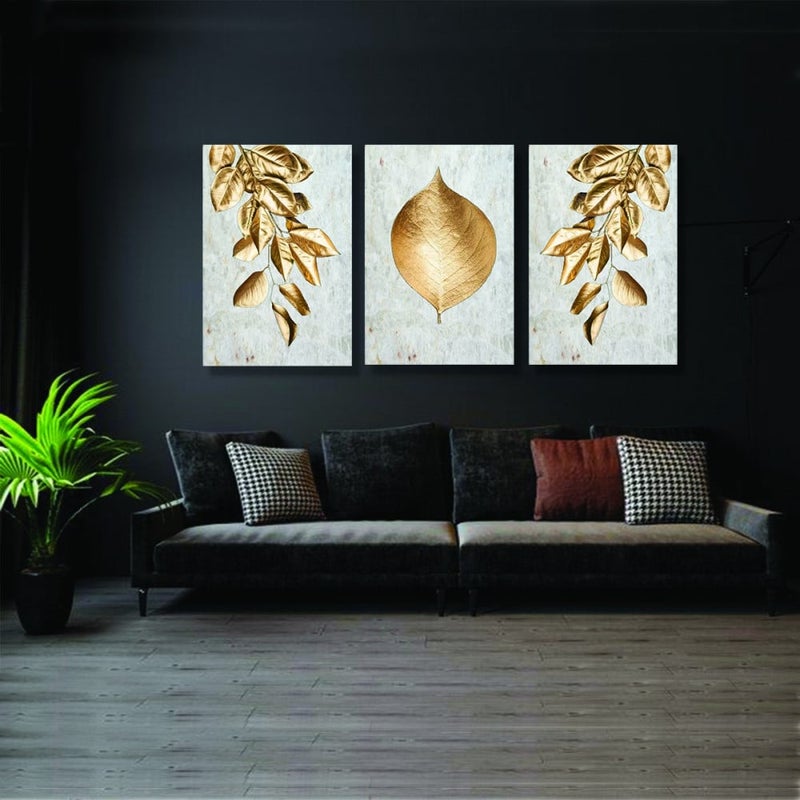 ماركتنا ثلاث لوحات قماشية مودرن بتصميم رسم تجريدي مع برواز مجوف مقاس (120×60) ثلاث قطع - Image 1