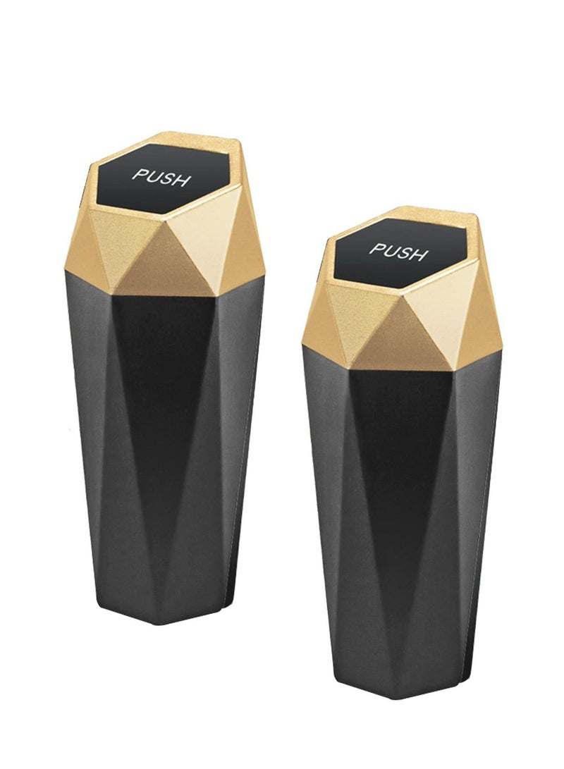 Mini Car Trash Can 2 Pack Car Office Bedroom Household Universal Leak-proof Trash Can (Gold) - Image 1