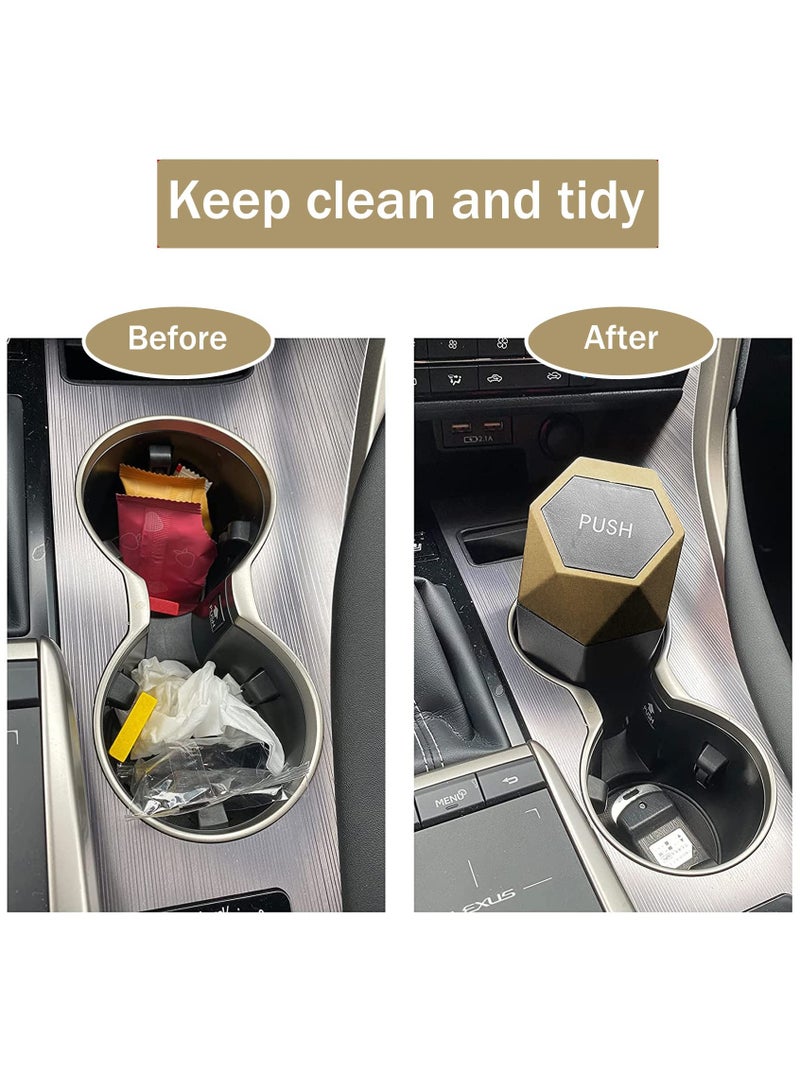 Mini Car Trash Can 2 Pack Car Office Bedroom Household Universal Leak-proof Trash Can (Gold) - Image 5