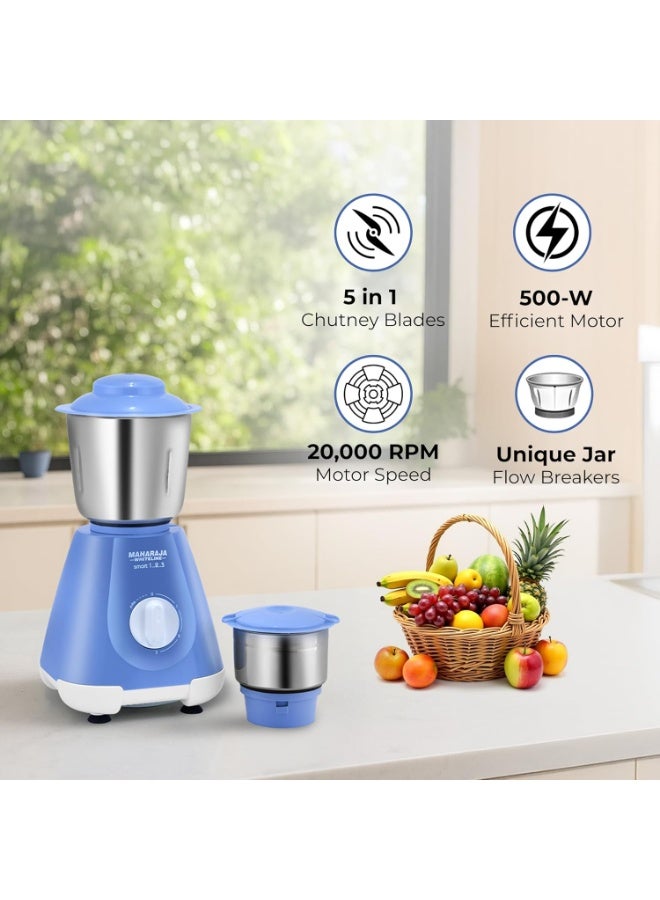 Maharaja Whiteline Smart Mixer Grinder | 500-watt | 20000 RPM Motor Speed | Air Ventilation System | Stainless-Steel Jars & Blades | Unique Jar Flow Breakers | 2 Year Motor Warranty |Blue - Image 5