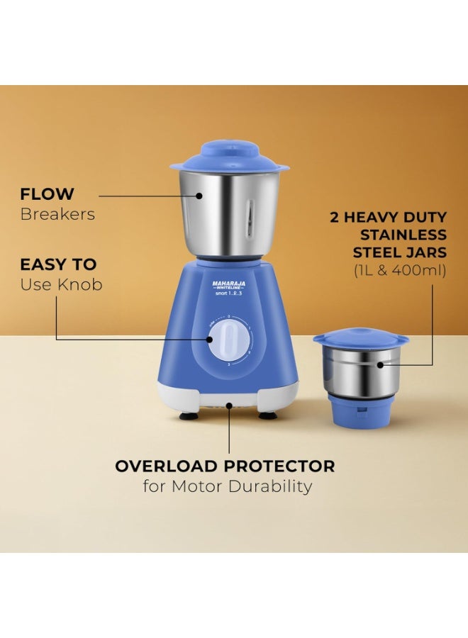 Maharaja Whiteline Smart Mixer Grinder | 500-watt | 20000 RPM Motor Speed | Air Ventilation System | Stainless-Steel Jars & Blades | Unique Jar Flow Breakers | 2 Year Motor Warranty |Blue - Image 4