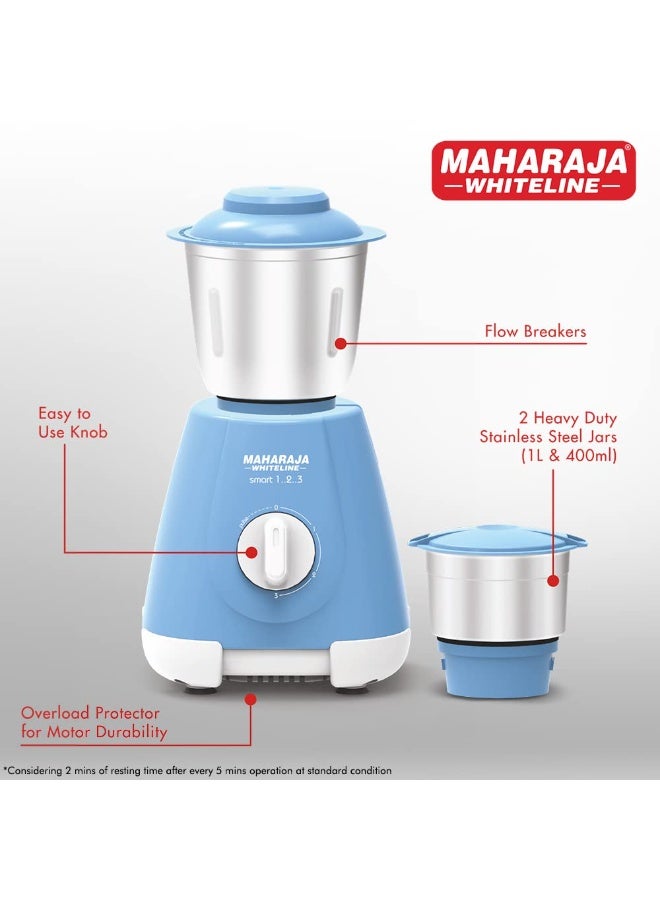 Maharaja Whiteline Smart Mixer Grinder | 500-watt | 20000 RPM Motor Speed | Air Ventilation System | Stainless-Steel Jars & Blades | Unique Jar Flow Breakers | 2 Year Motor Warranty |Blue - Image 2