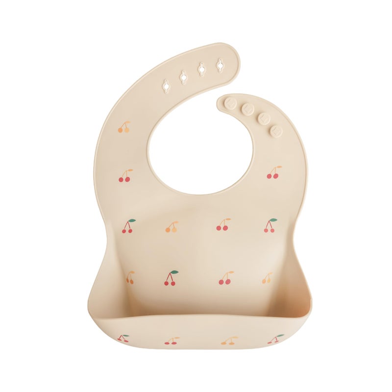 mushie Silicone Baby Bib | Adjustable Fit Waterproof Bibs (Cherries) - Image 1