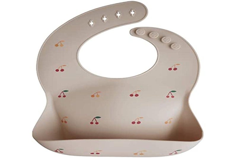 mushie Silicone Baby Bib | Adjustable Fit Waterproof Bibs (Cherries) - Image 4
