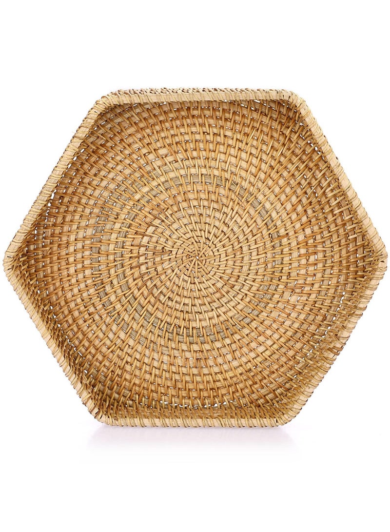 SYOSI Natural Wicker Serving Tray, Hand-woven Rattan Organizer Tray with Handle, Fruit Bread Food Serving Tray, Home Decor Tray for Keys, Jewelry, Fruit, Bread - Image 1