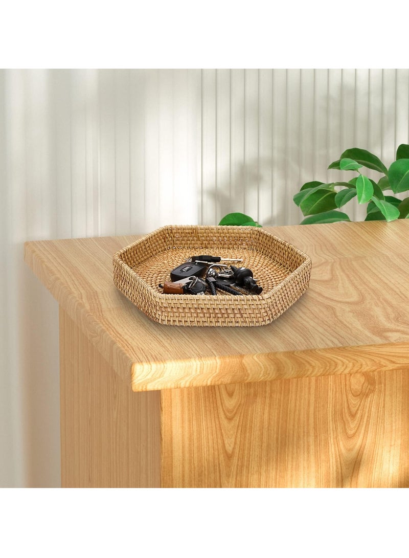 SYOSI Natural Wicker Serving Tray, Hand-woven Rattan Organizer Tray with Handle, Fruit Bread Food Serving Tray, Home Decor Tray for Keys, Jewelry, Fruit, Bread - Image 2
