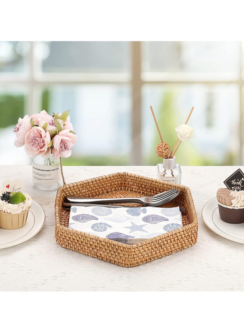 SYOSI Natural Wicker Serving Tray, Hand-woven Rattan Organizer Tray with Handle, Fruit Bread Food Serving Tray, Home Decor Tray for Keys, Jewelry, Fruit, Bread - Image 3