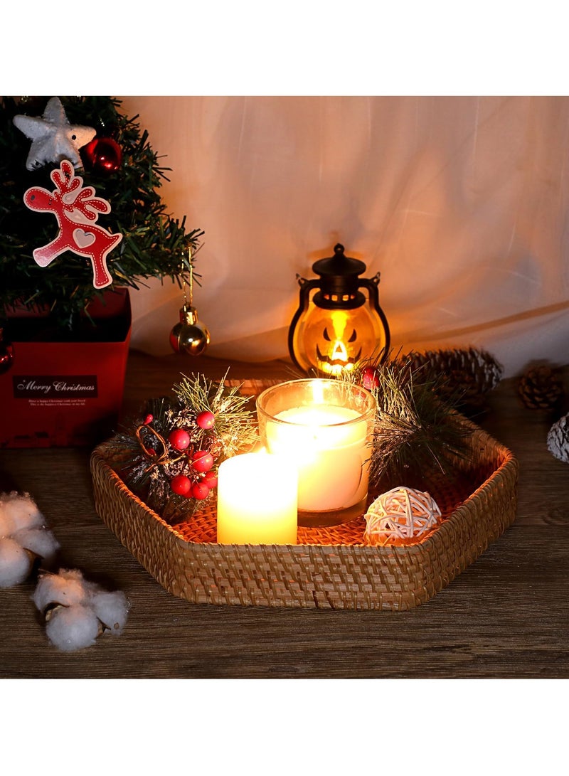 SYOSI Natural Wicker Serving Tray, Hand-woven Rattan Organizer Tray with Handle, Fruit Bread Food Serving Tray, Home Decor Tray for Keys, Jewelry, Fruit, Bread - Image 4