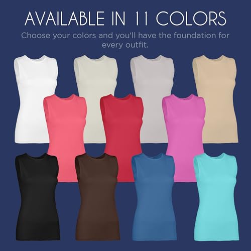 Rosette ロゼット Rosette Women’s Sleeveless Undershirt - Layering Cotton Tank Top– High Neck Camisole, Full Shoulder Design Black - Image 5