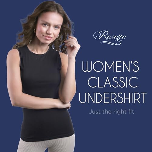 Rosette ロゼット Rosette Women’s Sleeveless Undershirt - Layering Cotton Tank Top– High Neck Camisole, Full Shoulder Design Black - Image 2