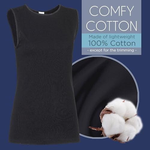 Rosette ロゼット Rosette Women’s Sleeveless Undershirt - Layering Cotton Tank Top– High Neck Camisole, Full Shoulder Design Black - Image 4