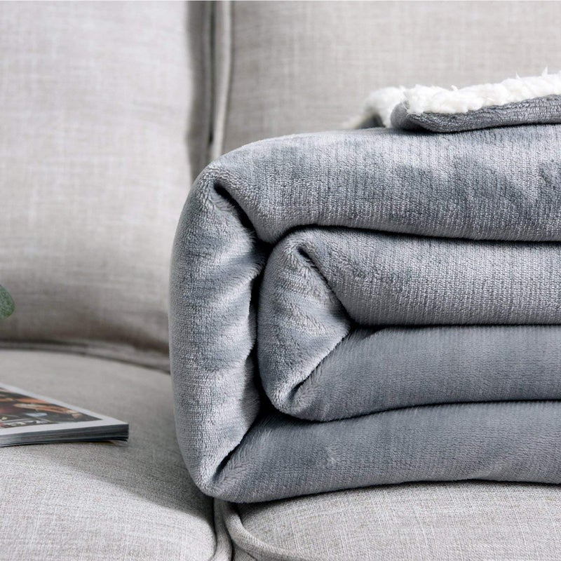NANPIPER Sherpa Blanket Warm Blankets for Winter Super Soft Fuzzy Flannel Fleece/Wool Like Reversible Velvet Plush Couch Blanket Lightweight(Light Grey Throw Size 50"x60") - Image 5