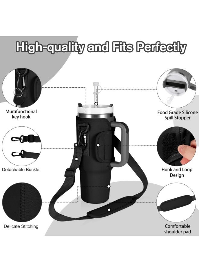 Stanley NEECZS Water Bottle Carrier Bag for Stanley 40 oz Tumbler with Handle,Neoprene Water Bottle Holder Pouch with Strap&Spill Stopper for Stanley Cup Accessories,Bottle Sling for Walking Hiking Camping - Image 4