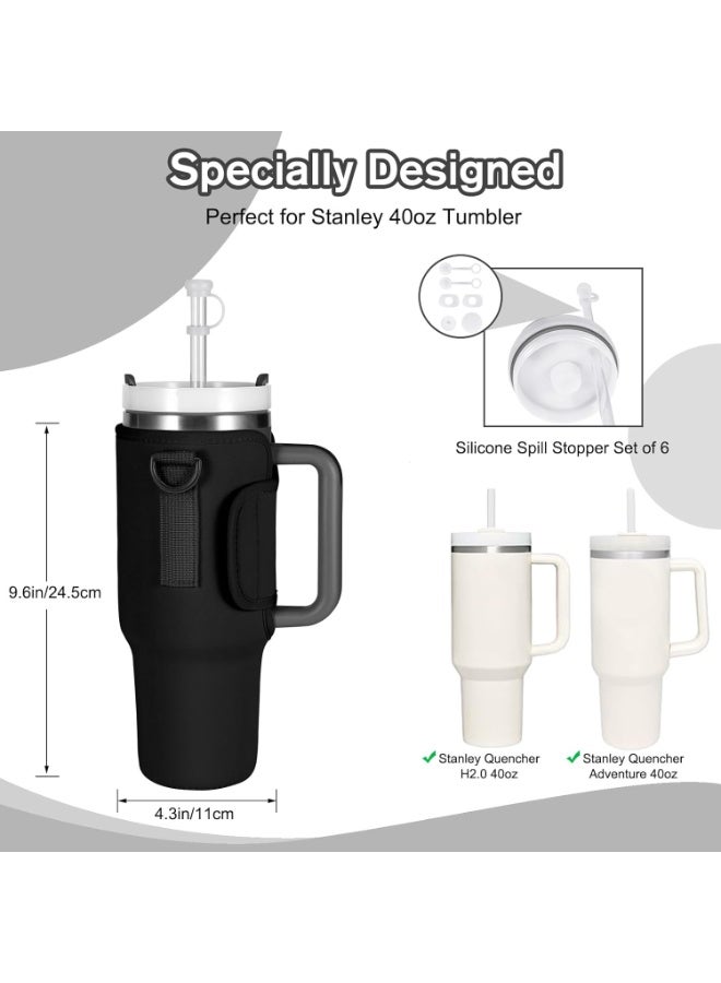 Stanley NEECZS Water Bottle Carrier Bag for Stanley 40 oz Tumbler with Handle,Neoprene Water Bottle Holder Pouch with Strap&Spill Stopper for Stanley Cup Accessories,Bottle Sling for Walking Hiking Camping - Image 2