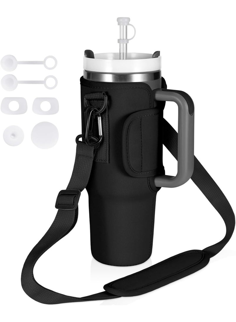Stanley NEECZS Water Bottle Carrier Bag for Stanley 40 oz Tumbler with Handle,Neoprene Water Bottle Holder Pouch with Strap&Spill Stopper for Stanley Cup Accessories,Bottle Sling for Walking Hiking Camping - Image 1