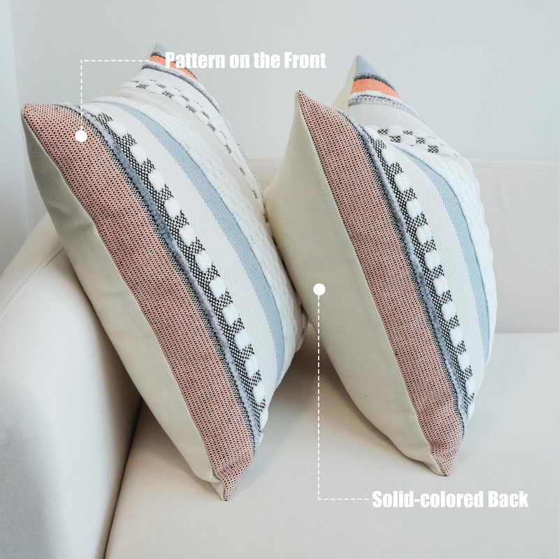 JOJUSIS Pack of 2 Boho Throw Pillow Covers Accent Striped Pillowcovers Farmhouse Decorative Cushion Case Home Decor 18 x 18 Inch Orange Blue - Image 3