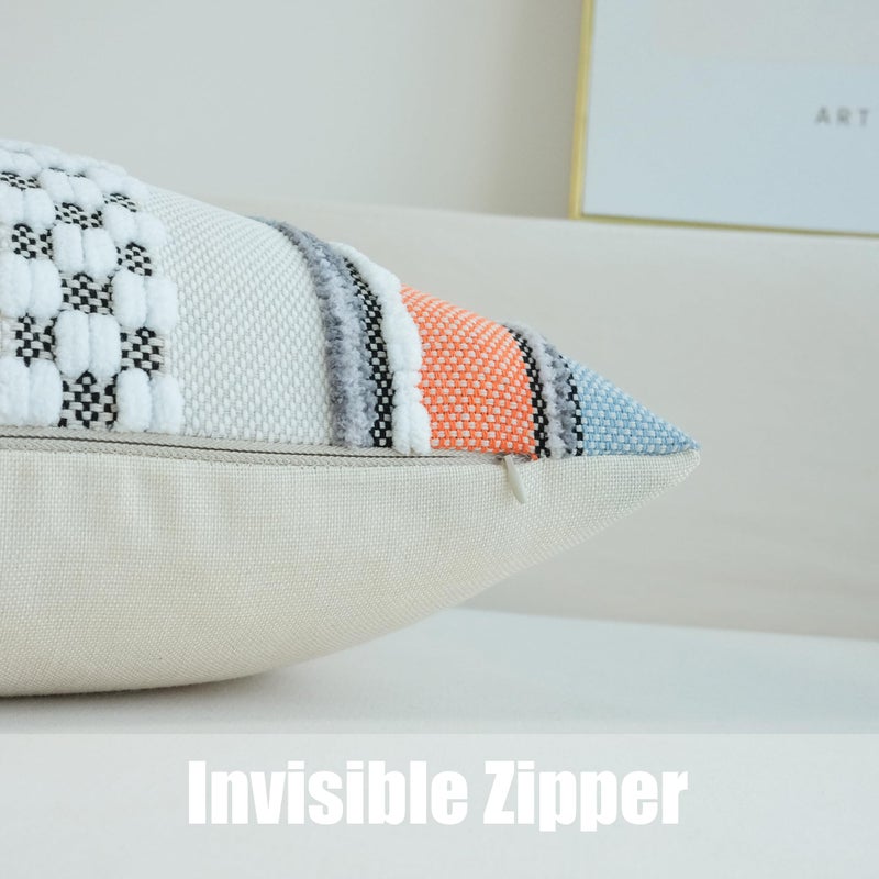 JOJUSIS Pack of 2 Boho Throw Pillow Covers Accent Striped Pillowcovers Farmhouse Decorative Cushion Case Home Decor 18 x 18 Inch Orange Blue - Image 4