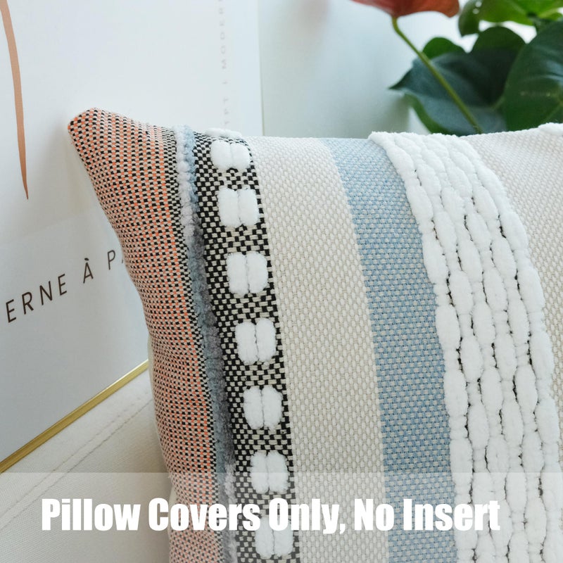 JOJUSIS Pack of 2 Boho Throw Pillow Covers Accent Striped Pillowcovers Farmhouse Decorative Cushion Case Home Decor 18 x 18 Inch Orange Blue - Image 2