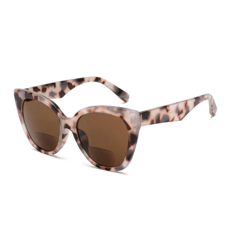 JM Classic Bifocal Reading Glasses Oversized Cateye Stylish Sunglasses Readers for Women Tortoise +1.5 - Image 1