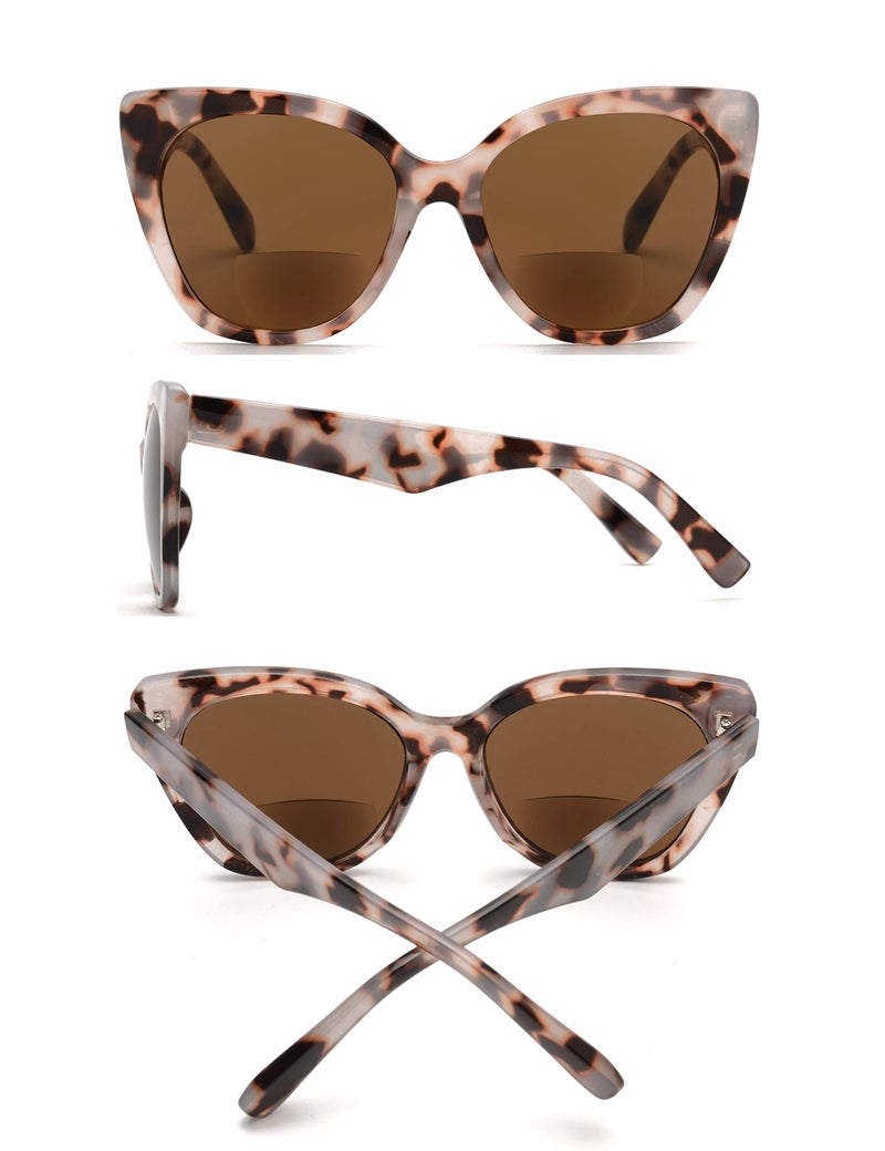 JM Classic Bifocal Reading Glasses Oversized Cateye Stylish Sunglasses Readers for Women Tortoise +1.5 - Image 3