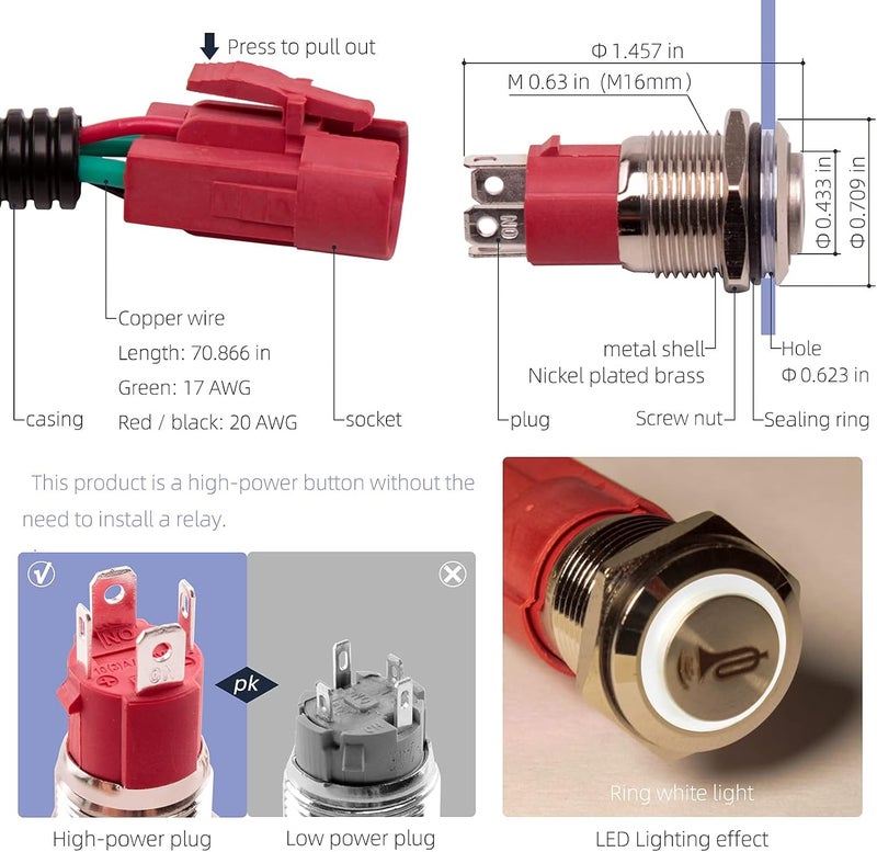 FARBIN Polaris Horn Kit 12v DC Auto Snail Horn Kit with White Lighted Button, Compatible with ATV, UTV, RZR, Arctic Cat Wildcat, Kawasaki Teryx, Yamaha Rhino, etc - Image 4