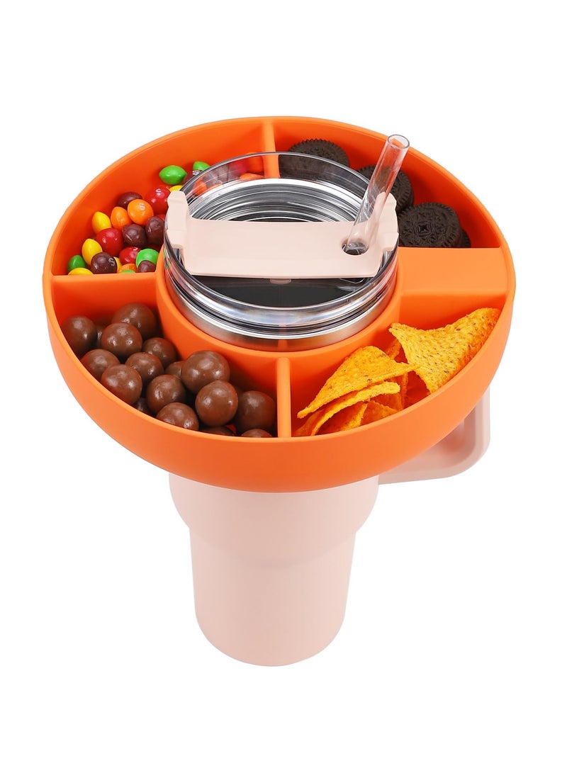 Excefore 40oz Snack Bowl for Stanley Cup, Reusable Snack Ring Compatible, Tumbler with Handle, Cute Water Bottle Accessories with Long Silione, Orange  - Image 1