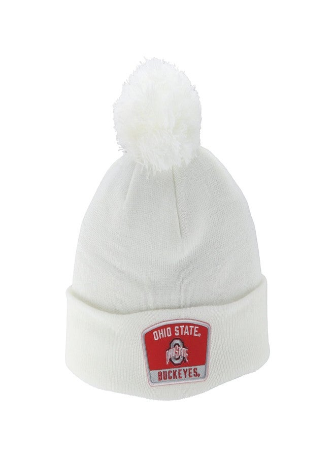 ZHATS Ohio State Buckeyes NCAA Officially Licensed Pom Beanie Patch Switchback White - Image 1