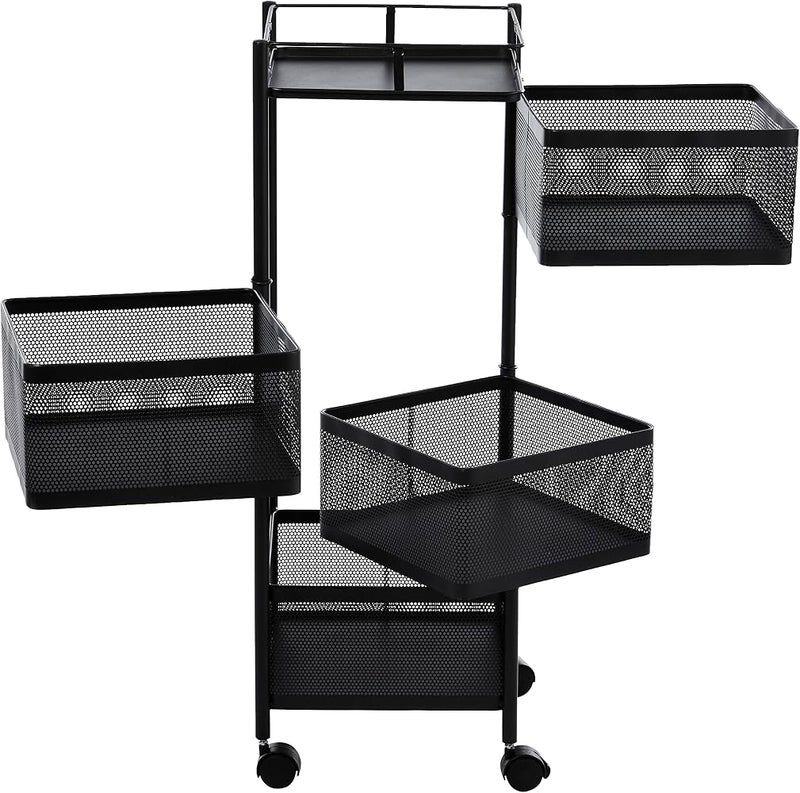 SHOWAY ECVV 360° Kitchen Rotating Vegetable Rack, Movable Floor-Standing 3 Layers Kitchen Storage Rack Trolleys, Household Storage Shelf with Hollow Mesh Basket for Kitchen Living Room Bathroom Bedroom - Image 1