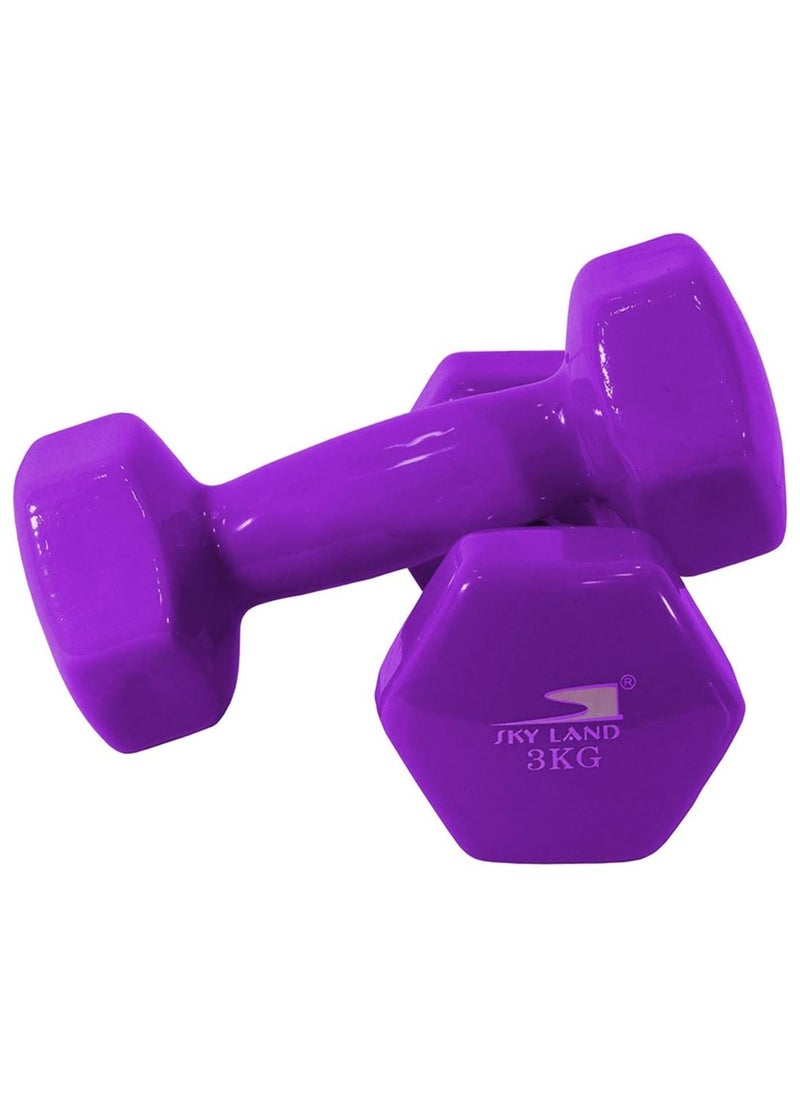 Sky Land Classical Dumbbells Hand Weights Set of 2 - Vinyl Coated Exercise & Fitness Dumbbell for Home Gym Equipment Workouts Strength Training, 3 Kg X 2 - Purple, EM-9219-3  - Image 1