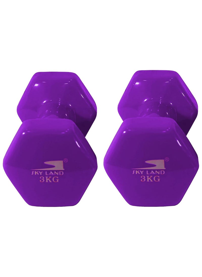 Sky Land Classical Dumbbells Hand Weights Set of 2 - Vinyl Coated Exercise & Fitness Dumbbell for Home Gym Equipment Workouts Strength Training, 3 Kg X 2 - Purple, EM-9219-3  - Image 2