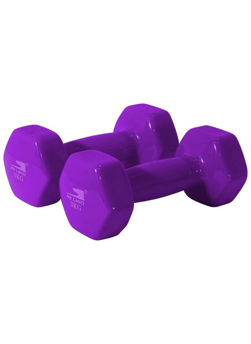 Sky Land Classical Dumbbells Hand Weights Set of 2 - Vinyl Coated Exercise & Fitness Dumbbell for Home Gym Equipment Workouts Strength Training, 3 Kg X 2 - Purple, EM-9219-3  - Image 3