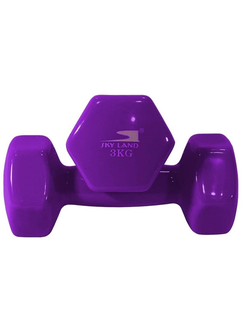 Sky Land Classical Dumbbells Hand Weights Set of 2 - Vinyl Coated Exercise & Fitness Dumbbell for Home Gym Equipment Workouts Strength Training, 3 Kg X 2 - Purple, EM-9219-3  - Image 4
