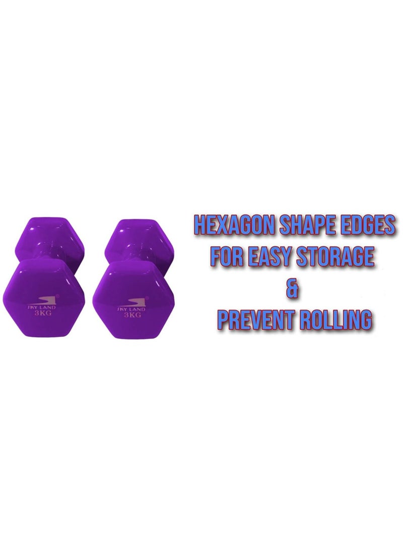 Sky Land Classical Dumbbells Hand Weights Set of 2 - Vinyl Coated Exercise & Fitness Dumbbell for Home Gym Equipment Workouts Strength Training, 3 Kg X 2 - Purple, EM-9219-3  - Image 5