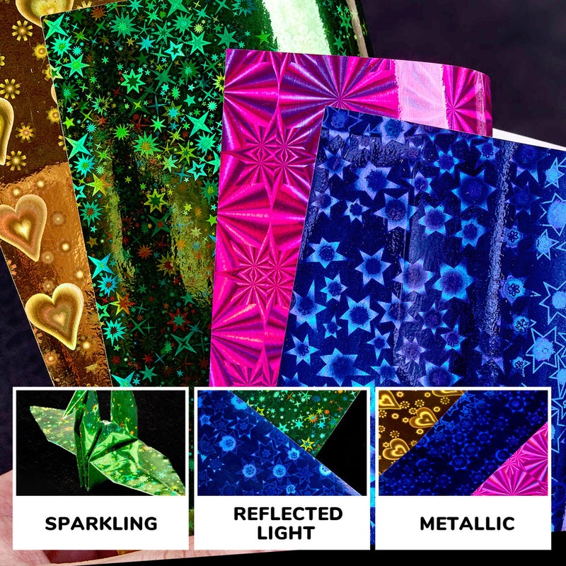 JoyCat Iridescent Laser Origami Paper - 50 Sheets 6x6 Inch - holographic Shimmer Paper for Eye-Catching Crafts, Ideal for Scrapbooking, Card Making and DIY Crafts, Gift wrapping paper, metallic origami paper - Image 4